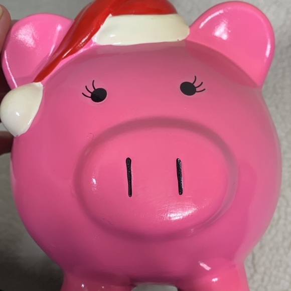 Target Piggy bank 8.5" pink 2010 Christmas pig with lashes Santa's hat and skirt - Picture 12 of 12